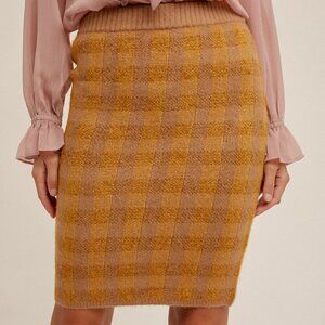 HEM & THREAD Mustard & Taupe Plaid Knit Pencil Skirt, Cozy Checkered Boutique